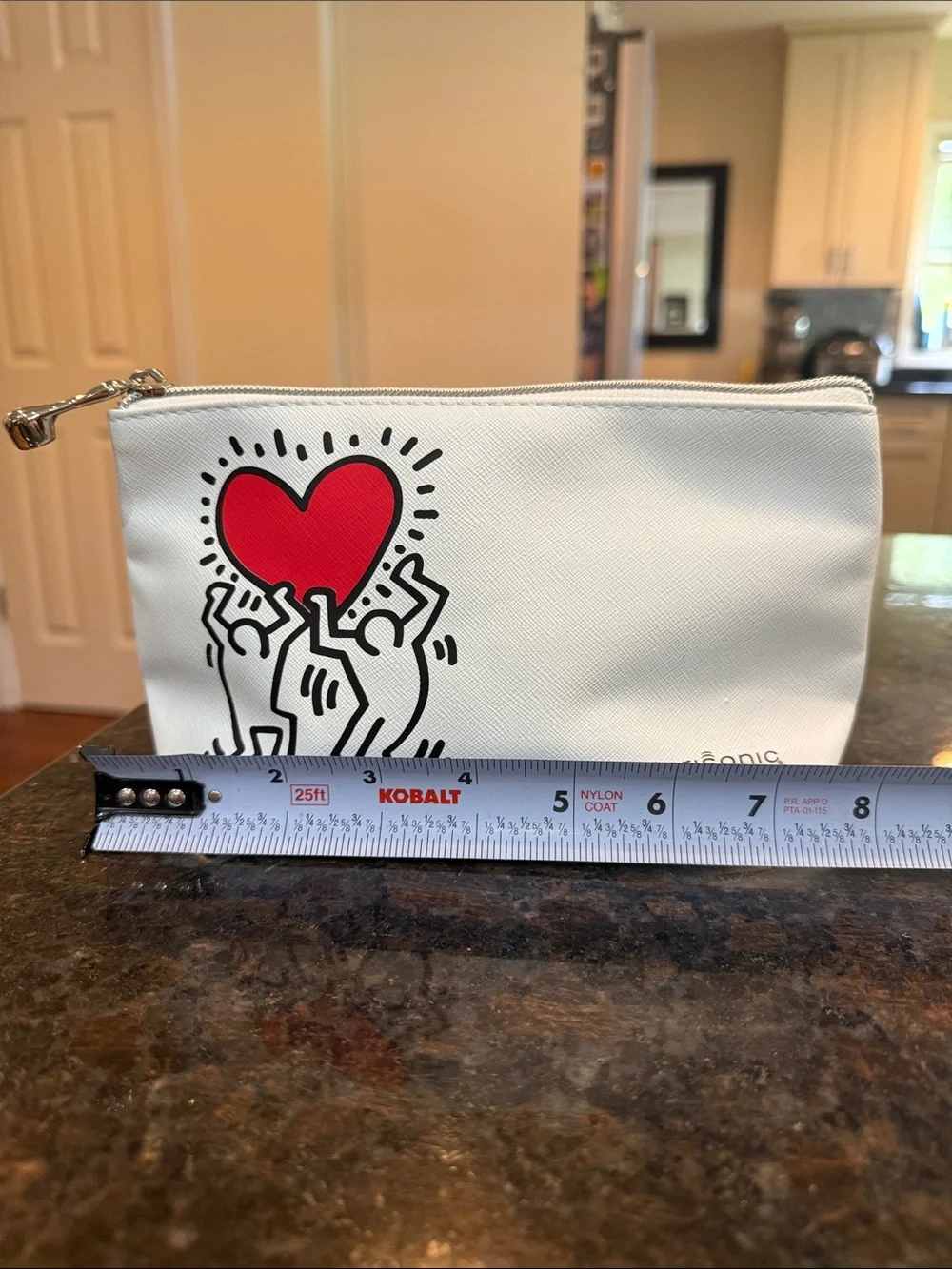 Clarisonic White Cosmetic Pouch with Red Heart Keith Haring Design